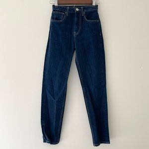 Zara High Rise Rigid Denim Dark Wash Jeans 0